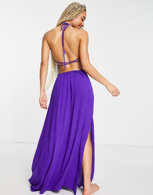 ASOS DESIGN - Robe de plage longue avec liens dans le dos - Violet, 2 de 4