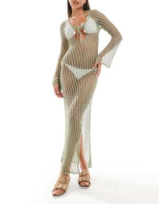 Robe De Plage Longue En Dentelle - Cache-maillot Léger Manches Courtes - Blanc, Noir, Bleu - Taille S à 3XL - 5