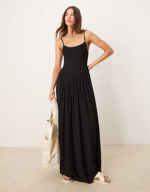 ASOS DESIGN - Robe de plage longue froncée - Noir, 3 de 4