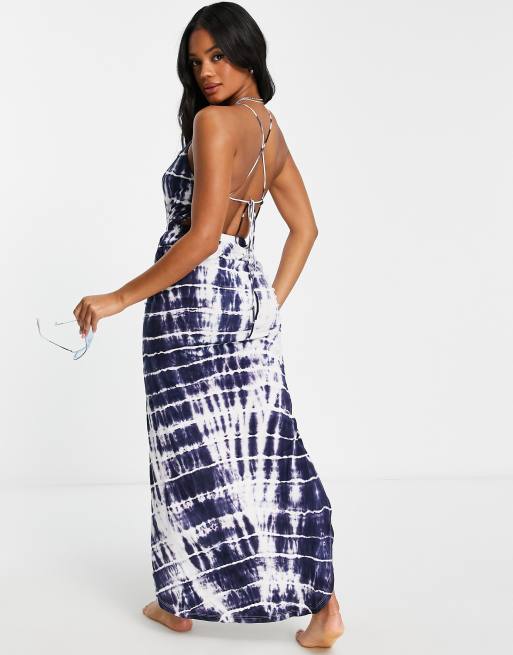 ASOS DESIGN Robe de plage longueur mollet effet tie dye a bretelles et lacets dans le dos