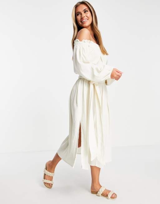 ASOS DESIGN - Robe de plage ultra froissée à épaules dénudées - Naturel