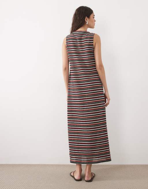 ASOS DESIGN - Robe débardeur longue et texturée avec fente sur le côté et rayures - Multicolore, 2 de 4