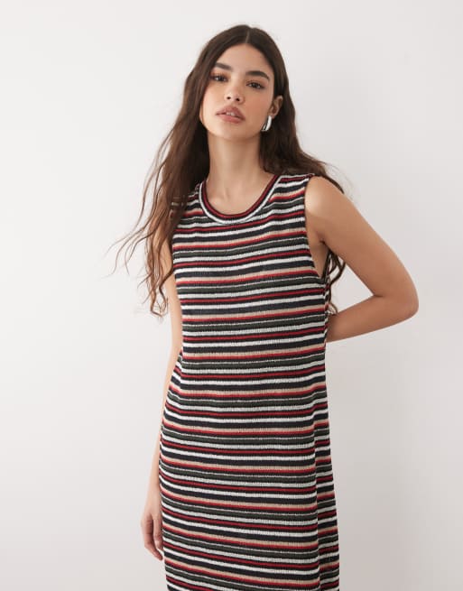 ASOS DESIGN - Robe débardeur longue et texturée avec fente sur le côté et rayures - Multicolore, 4 de 4