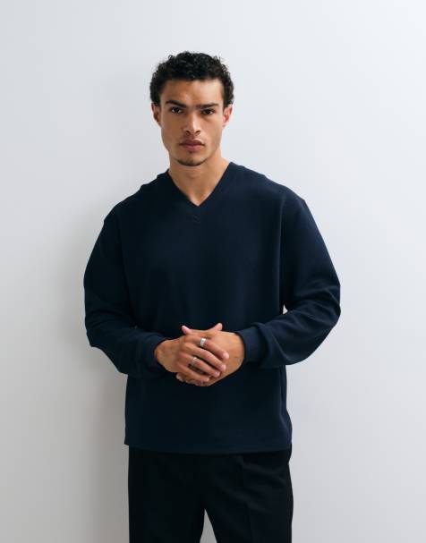 ASOS DESIGN - Robe décontractée en jacquard à col V - Bleu marine - view 1