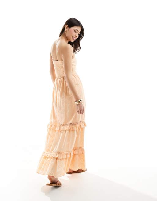 ASOS DESIGN - Robe d'été bandeau en broderie anglaise de qualité supérieure boutonnée devant style corset - Pêche vif, 3 de 4