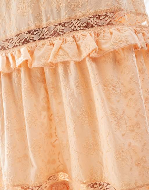 ASOS DESIGN - Robe d'été bandeau en broderie anglaise de qualité supérieure boutonnée devant style corset - Pêche vif, 4 de 4