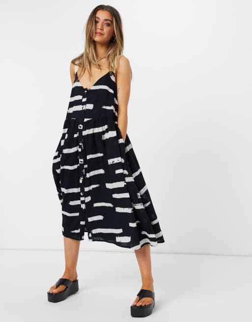 ASOS DESIGN - Robe d'été boutonnée mi-longue à imprimé abstrait et bretelles en gros-grain, 4 de 4