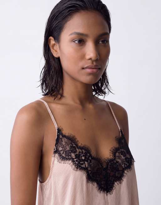 ASOS DESIGN - Robe d'été caraco longue et rayée à col en V avec superposition en dentelle , 4 de 4