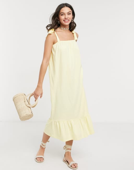 ASOS DESIGN - Robe d'été caraco mi-longue avec ourlet à basque - Jaune