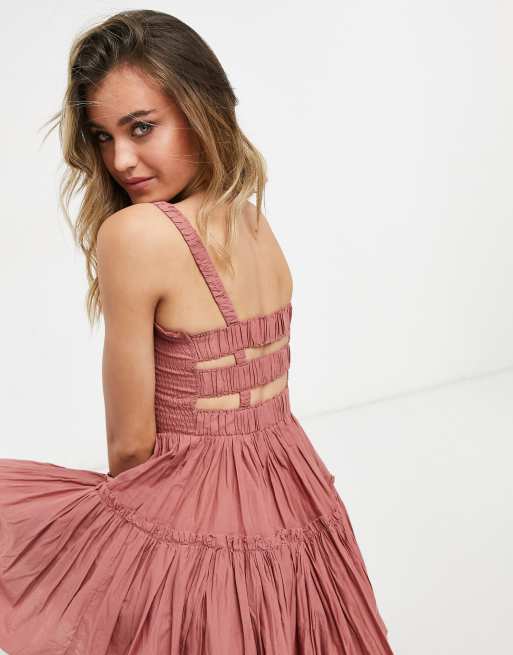 Asos Design Robe D Ete Courte A Bords Francs Vieux Rose Asos