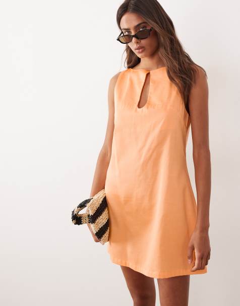 ASOS DESIGN - Robe d'été courte à encolure bateau et découpe goutte d'eau - Orange corail - view 1