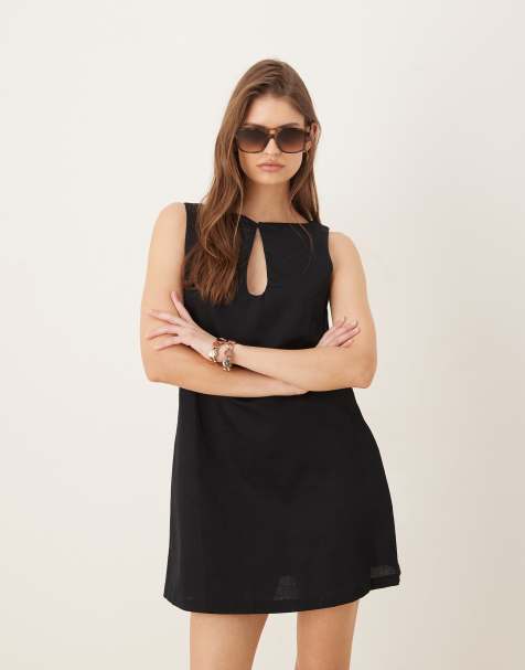ASOS DESIGN - Robe d'été courte à encolure bateau et fente goutte d'eau - Noir - view 1