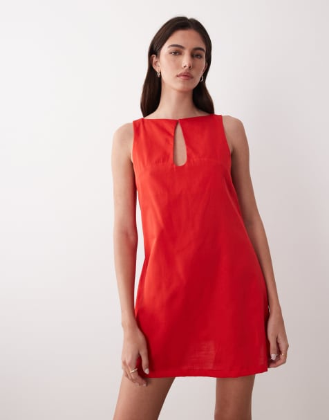 ASOS DESIGN - Robe d'été courte à encolure bateau et fente goutte d'eau - Rouge vif - view 1