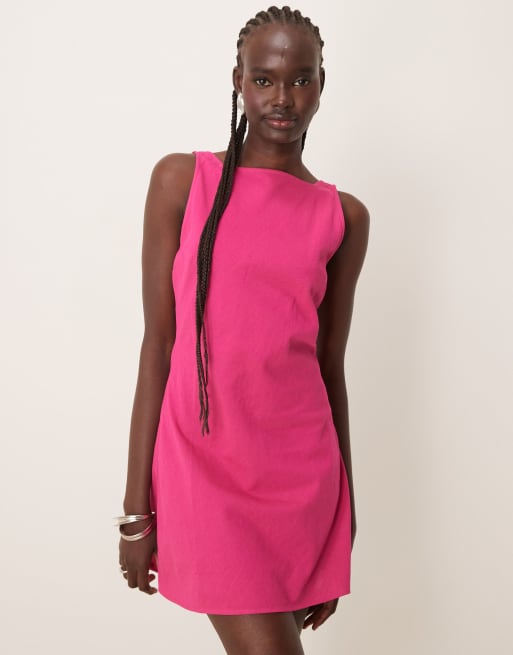 ASOS DESIGN - Robe d'été courte à encolure carrée montante et dos froncé - Framboise , 2 de 4