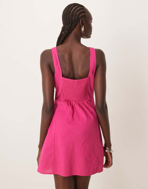 ASOS DESIGN - Robe d'été courte à encolure carrée montante et dos froncé - Framboise , 4 de 4