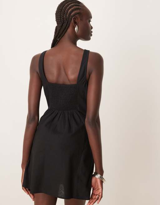 ASOS DESIGN - Robe d'été courte à encolure carrée montante et dos froncé - Noir, 3 de 4