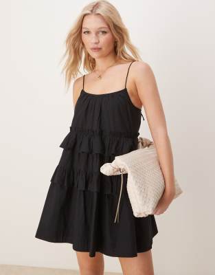 Robe d'été courte à volants étagés - Noir 32