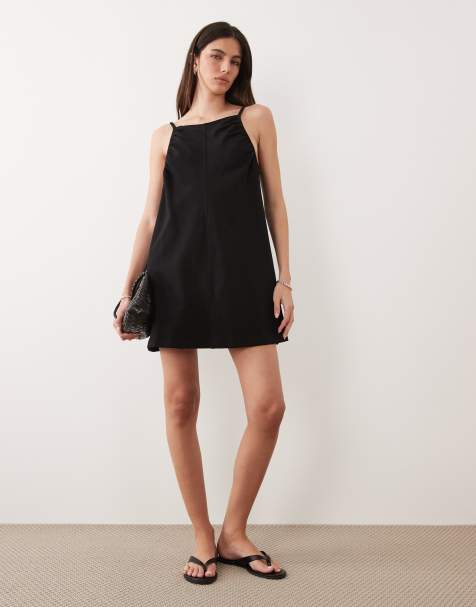 ASOS DESIGN - Robe d'été courte en jersey avec encolure carrée et détails froncés - Noir - view 1