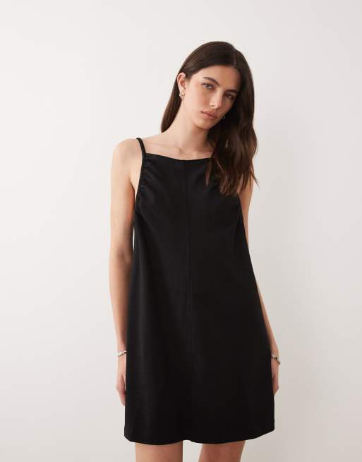 ASOS DESIGN - Robe d'été courte en jersey avec encolure carrée et détails froncés - Noir, 3 de 4