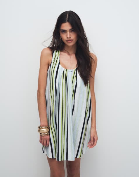 ASOS DESIGN - Robe d'été courte en tissu technique à encolure froncée - Rayures bleues - view 1