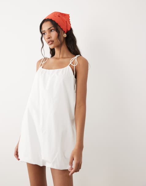 ASOS DESIGN - Robe d'été courte et bouffante en popeline avec bretelles nouées - Blanc - view 1