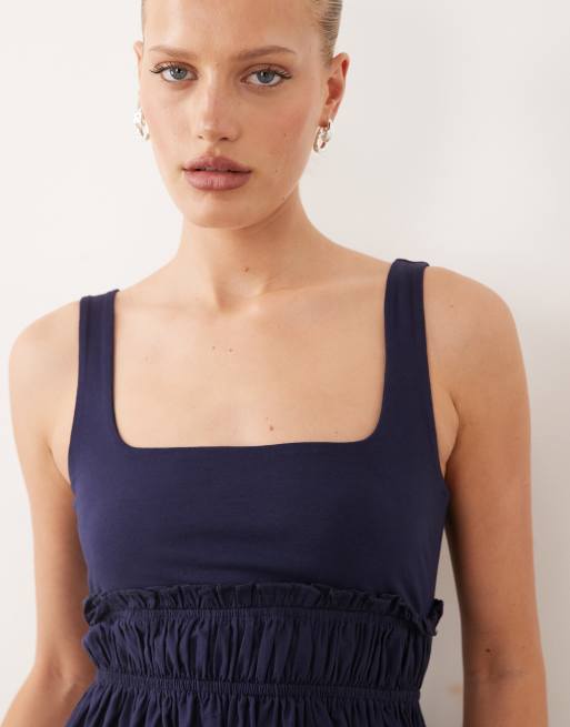 ASOS DESIGN - Robe d'été en coton à encolure carrée et fleurs ajourées - Bleu marine, 4 de 4