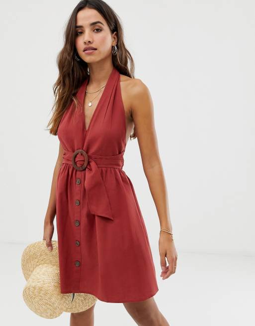 ASOS DESIGN - Robe d'été en lin dos nu coupe courte avec ...