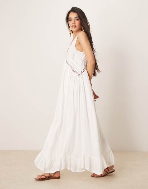 ASOS DESIGN - Robe d'été longue à ourlet mouchoir et encolure dégagée - Blanc - view 1