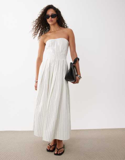 ASOS DESIGN - Robe d'été longue bandeau avec jupe évasée - Rayures - view 1