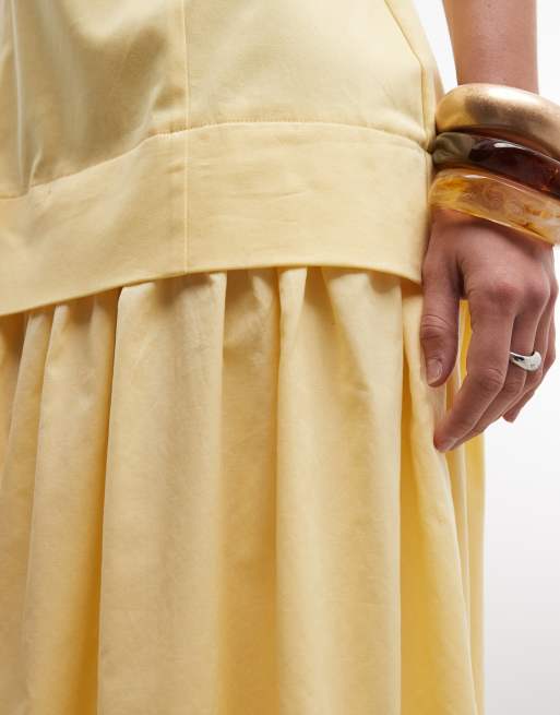 ASOS DESIGN - Robe d'été longue en coton structuré avec jupe en popeline à taille basse et encolure bandeau - Jaune beurre, 4 de 4