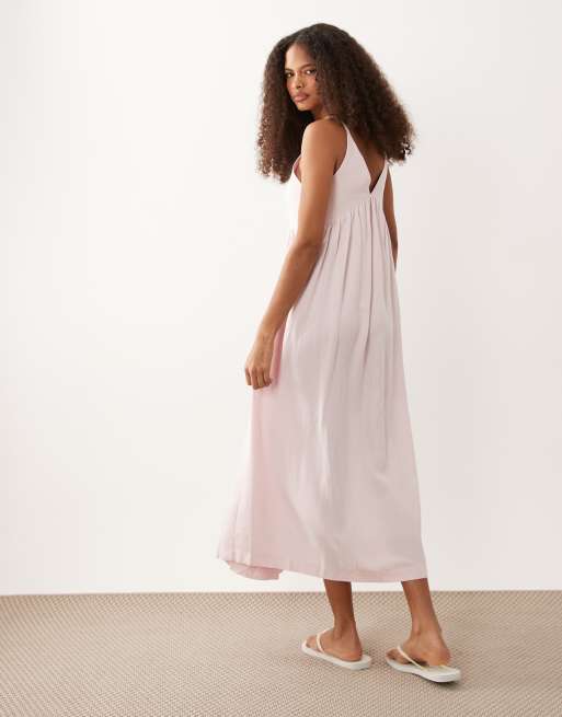 ASOS DESIGN - Robe d'été longue en lin mélangé avec décolleté plongeant en V - Rose, 4 de 4
