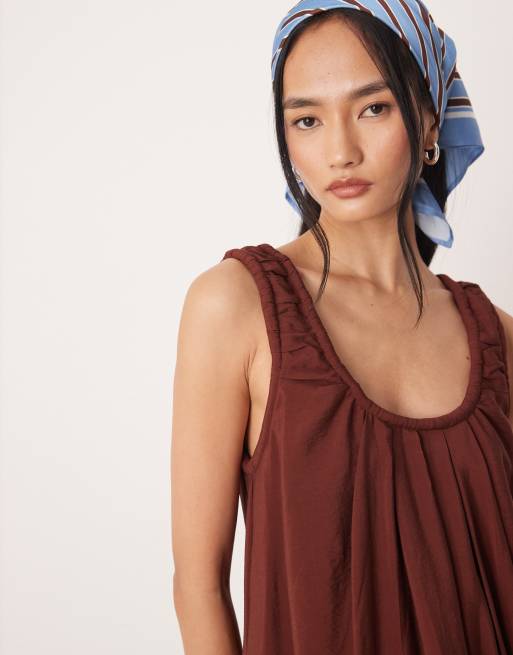 ASOS DESIGN - Robe d'été longue en tissu technique à encolure dégagée froncée - Rouille, 2 de 4