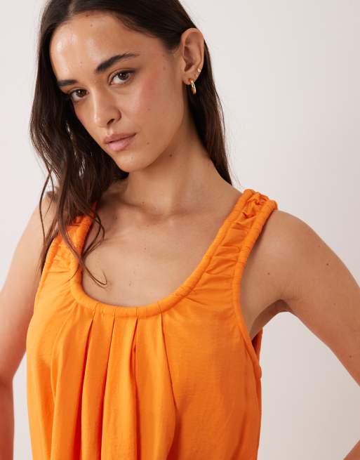 ASOS DESIGN - Robe d'été longue en tissu technique avec encolure dégagée froncée - Orange, 4 de 4