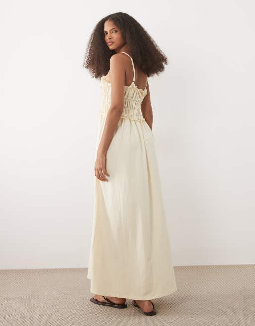 ASOS DESIGN - Robe d'été mi-longue à fronces et bretelles fines - Babeurre, 3 de 4