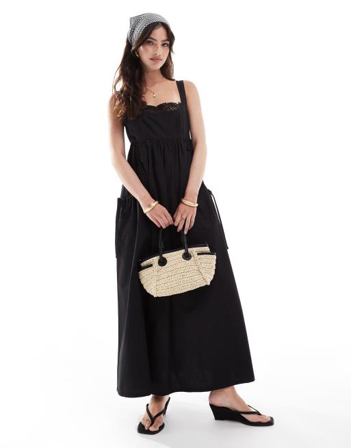 ASOS DESIGN Robe d ete mi longue avec buste borde de dentelle Noir ASOS