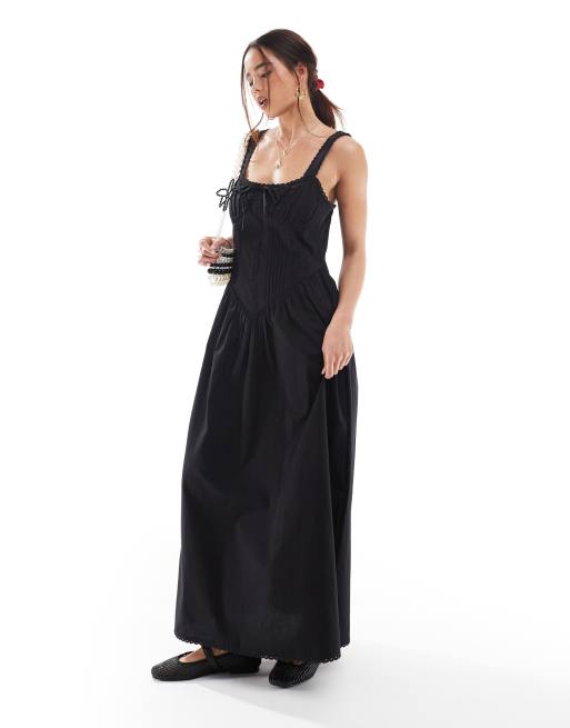 ASOS DESIGN - Robe d'été mi-longue avec corsage corseté et finitions en dentelle - Noir, 3 de 4
