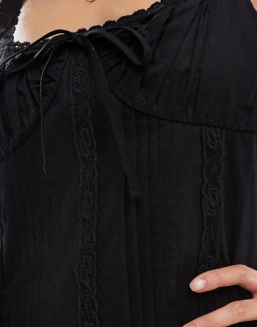 ASOS DESIGN - Robe d'été mi-longue avec corsage corseté et finitions en dentelle - Noir, 4 de 4