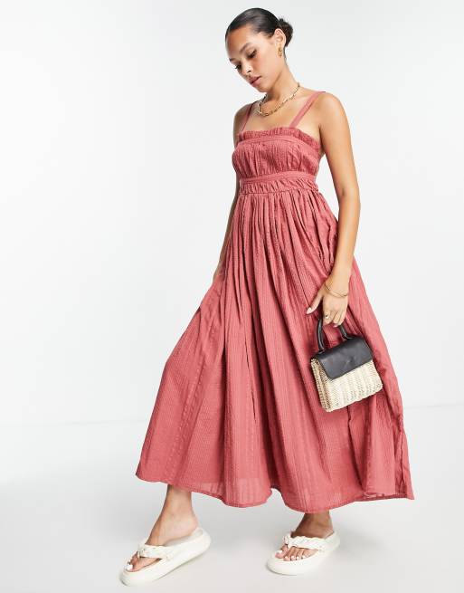 ASOS DESIGN - Robe d'été mi-longue coupe patineuse à bretelles fines - Rouille, 2 de 4