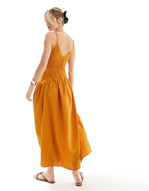 ASOS DESIGN Robe d ete mi longue effet froisse avec jupe evasee Orange brule