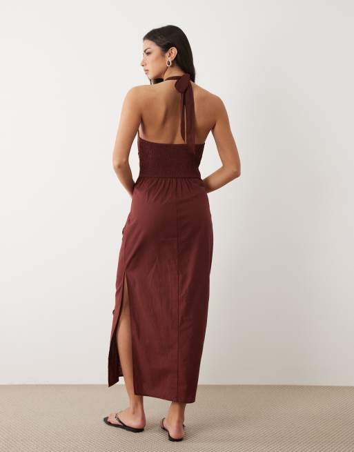 ASOS DESIGN - Robe d'été mi-longue en mousseline avec dos nu et buste sculpté - Chocolat, 2 de 4