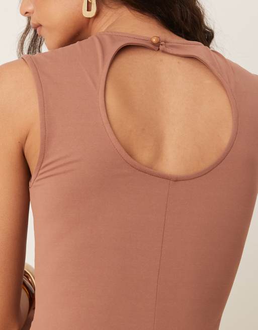 ASOS DESIGN - Robe d'été mi-longue sans manches à coutures apparentes - Chocolat, 2 de 4