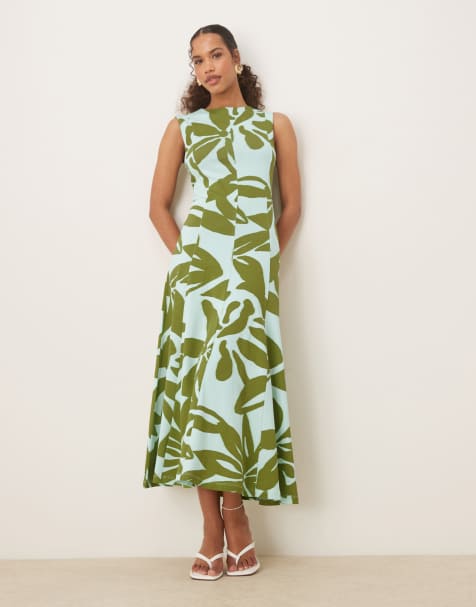 ASOS DESIGN - Robe d'été mi-longue sans manches en coton à imprimé fleuri oversize - Vert - view 1