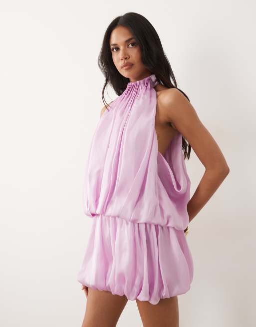ASOS DESIGN - Robe dos nu courte et bouffante en satin effet superposé - Rose, 3 de 4