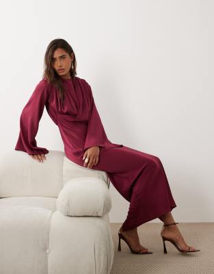 Robe drapée à manches évasées - Framboise-Rouge 42