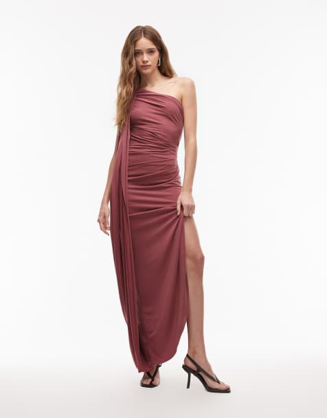 ASOS DESIGN - Robe drapée coupe longue et asymétrique en modal - Rouge - view 1