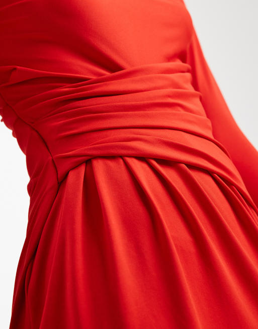 ASOS DESIGN - Robe drapée longue en modal à manches longues - Rouge, 3 de 4