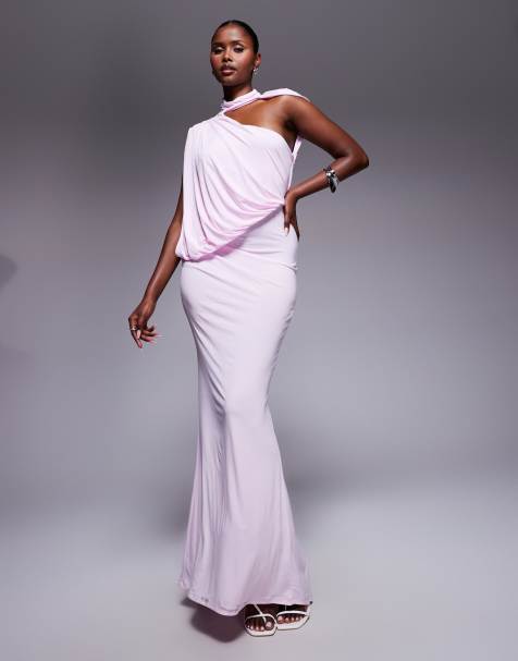 ASOS DESIGN - Robe drapée longue et asymétrique avec détail cape - Lilas - view 1