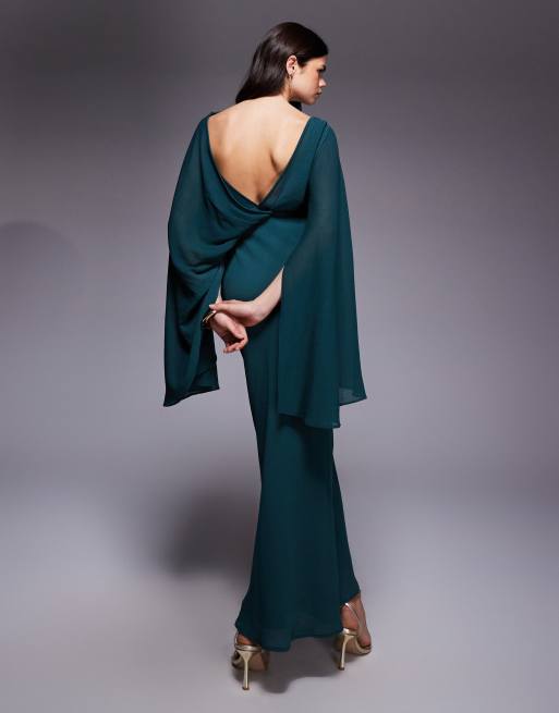 ASOS DESIGN - Robe drapée longueur mollet à manches kimono et dos ouvert - Sarcelle, 2 de 4
