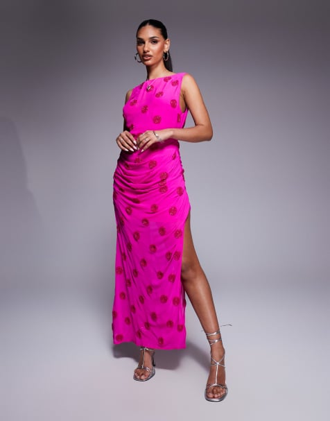 ASOS DESIGN - Robe drapée longueur mollet ornementée à pois - Rose - view 1