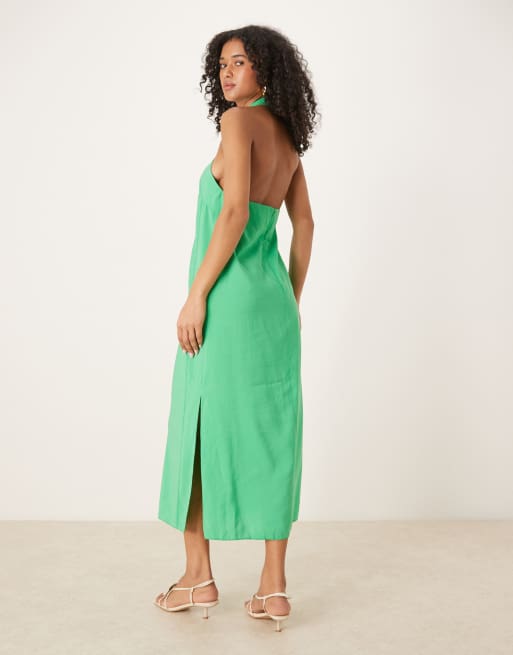 ASOS DESIGN - Robe droit mi-longue fendue sur les côtés à encolure croisée - Vert vif, 3 de 4